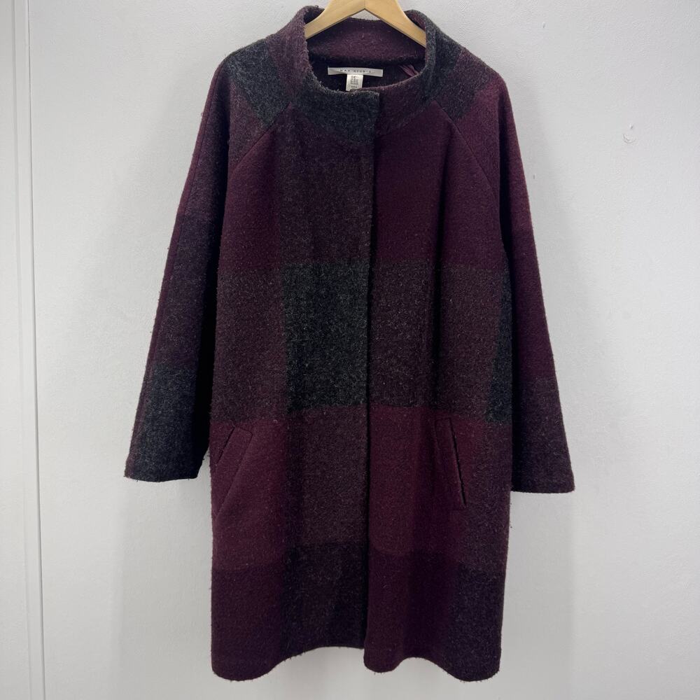 Max Studio Black Burgundy Color Block Wool Blend Coat Plus 2X Resortwear Elegant
